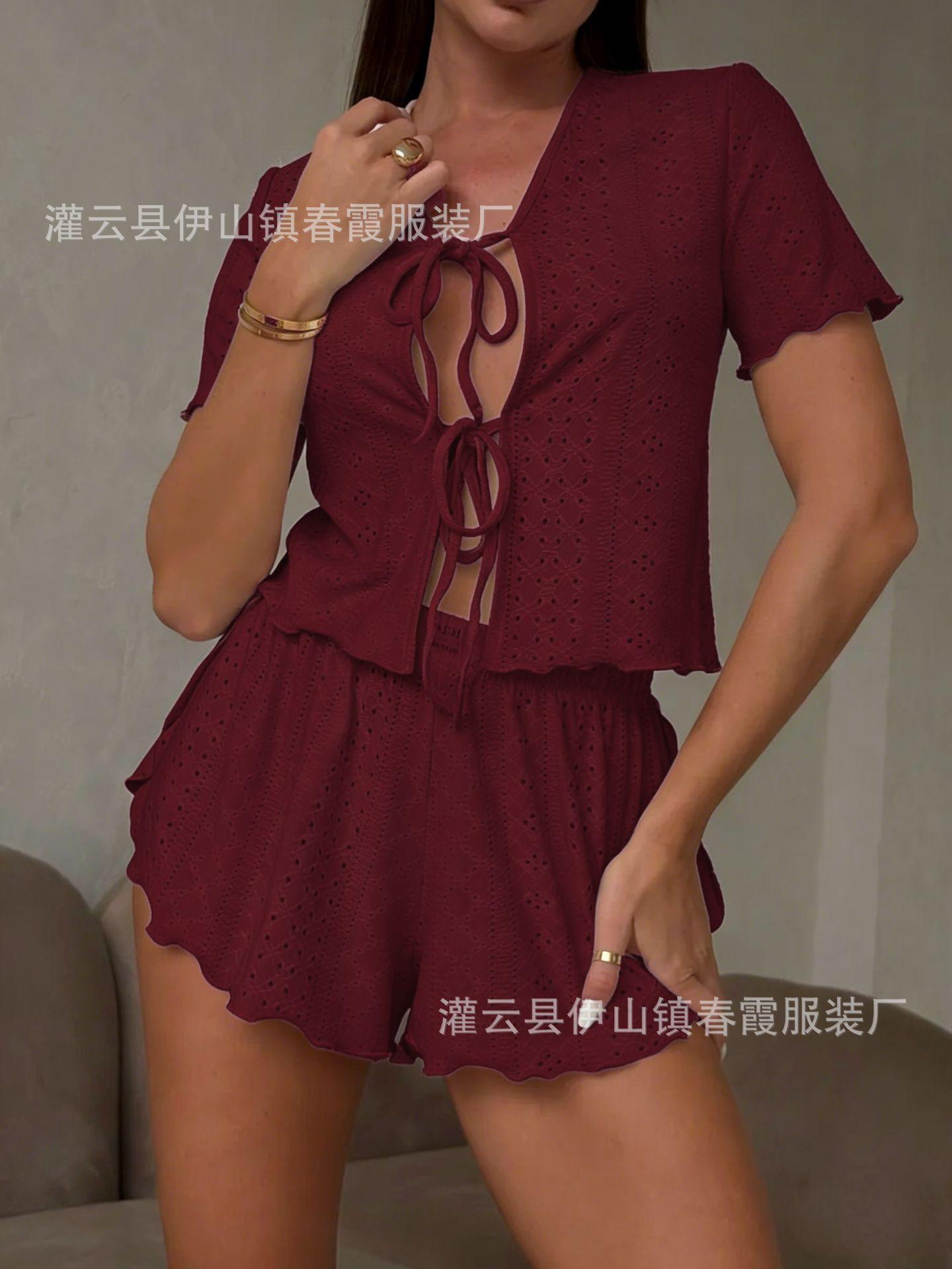 2026 new pajamas set casual loungewear two-piece set European and American sexy hollow lace-up pajamas XL бордовий
2026 new pajamas set casual loungewear two-piece set European and American sexy hollow lace-up pajamas XL бордовий