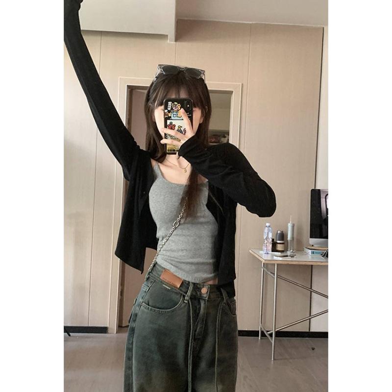 Женская летняя тонкая блузка-шаль с защитой от солнца, нежно-серого цвета, из ледяного шелка, рубашка для кондиционера, короткий топ L чёрный
Женская летняя тонкая блузка-шаль с защитой от солнца, нежно-серого цвета, из ледяного шелка, рубашка для кондиционера, короткий топ L чёрный