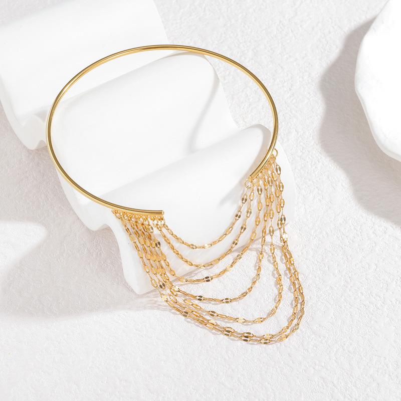 European & American Style 18k Gold Tassel Open Armlet: Women s Luxury Titanium Steel Chain Bracelet
European & American Style 18k Gold Tassel Open Armlet: Women s Luxury Titanium Steel Chain Bracelet