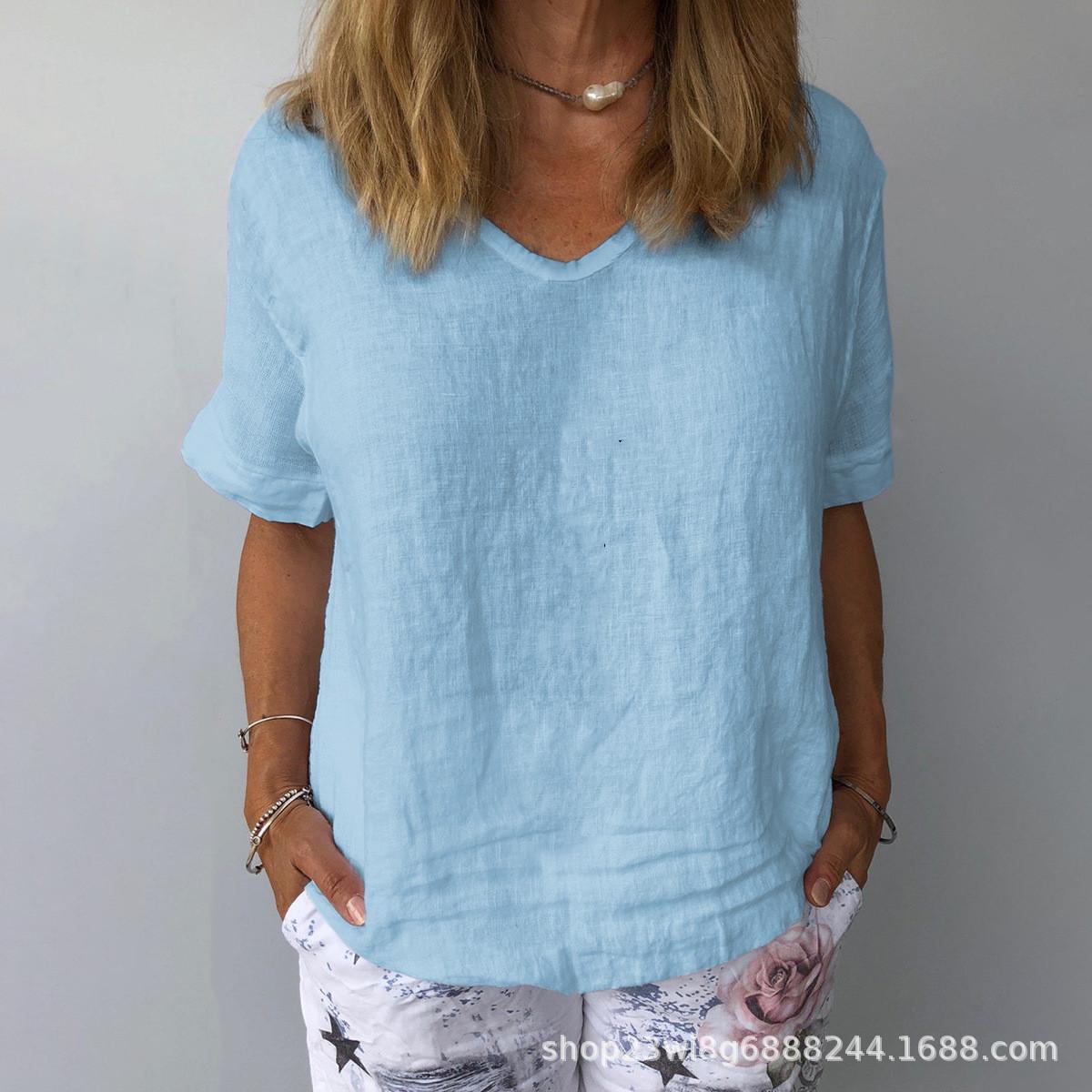 Жіночий модний бавовняний лляний вільний повсякденний однотонний топ з короткими рукавами XXXL синій
Жіночий модний бавовняний лляний вільний повсякденний однотонний топ з короткими рукавами XXXL синій