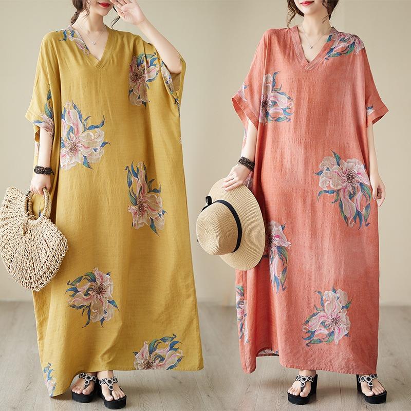 Real shot summer v-neck thin cotton and linen large size loose literary holiday wind beach skirt retro long robe Large size average size жовтий
Real shot summer v-neck thin cotton and linen large size loose literary holiday wind beach skirt retro long robe Large size average size жовтий