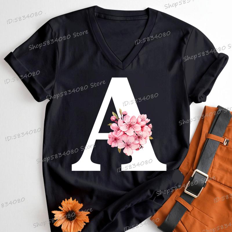 Pink Sakura Alphabet Fashion Casual Tops Women Cherry Blossom Lover Vneck Short Sleeve Tshirt Letter L Floral Gift Clothing S
Pink Sakura Alphabet Fashion Casual Tops Women Cherry Blossom Lover Vneck Short Sleeve Tshirt Letter L Floral Gift Clothing S