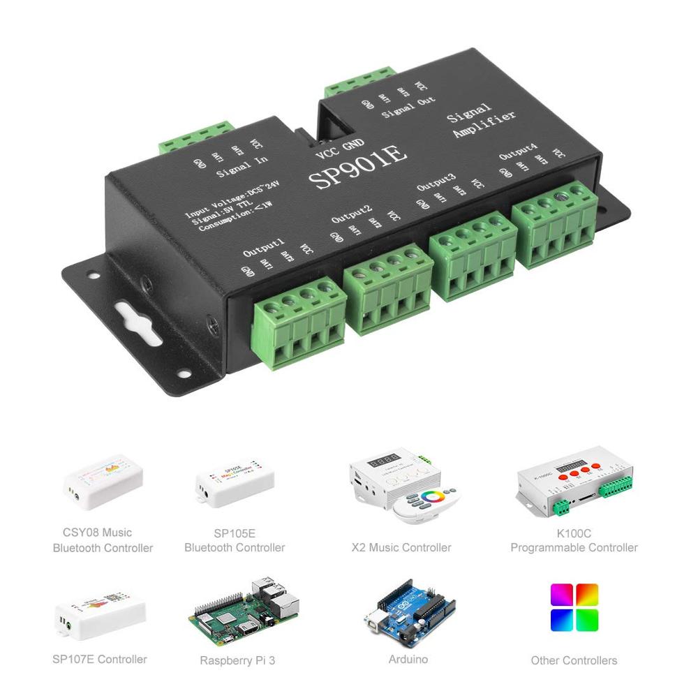 SP901E SPI Підсилювач сигналу для WS2812B WS2811 WS2813 Pixel RGB LED Strip Repeater Signal Addresable Dream Color Tape DC5-24V
SP901E SPI Підсилювач сигналу для WS2812B WS2811 WS2813 Pixel RGB LED Strip Repeater Signal Addresable Dream Color Tape DC5-24V