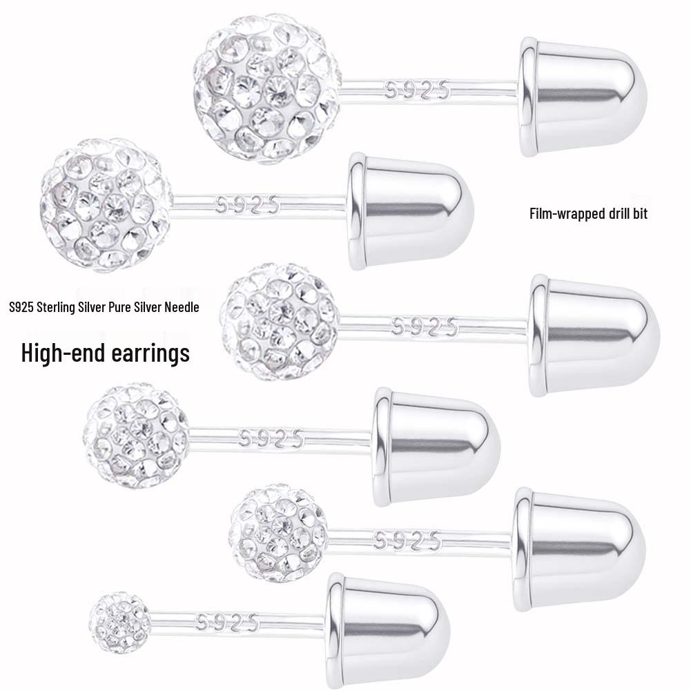S925 Sterling Silver Full Diamond Ball Stud Earrings with Bullet Head Design for Individual Fashionable Ear Cartilage. 3mm, pair
S925 Sterling Silver Full Diamond Ball Stud Earrings with Bullet Head Design for Individual Fashionable Ear Cartilage. 3mm, pair