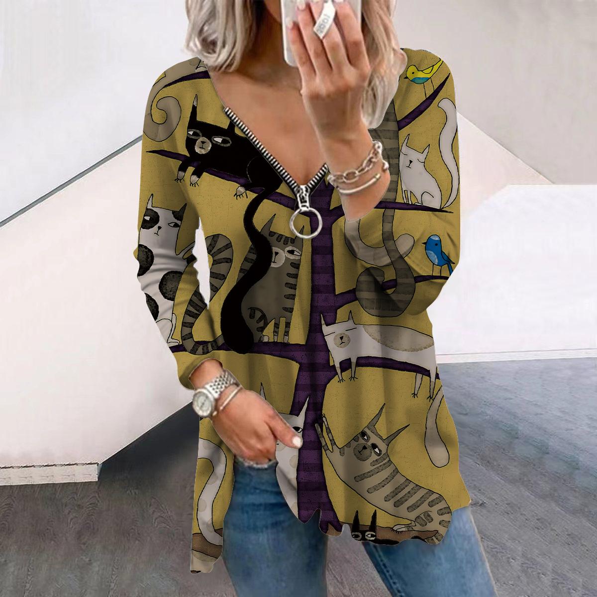 Женские футболки с длинным рукавом и принтом осеннего дерева и мультяшного кота, свободные футболки больших размеров с V-образным вырезом, удобные блузки 8XL жёлтый
Женские футболки с длинным рукавом и принтом осеннего дерева и мультяшного кота, свободные футболки больших размеров с V-образным вырезом, удобные блузки 8XL жёлтый