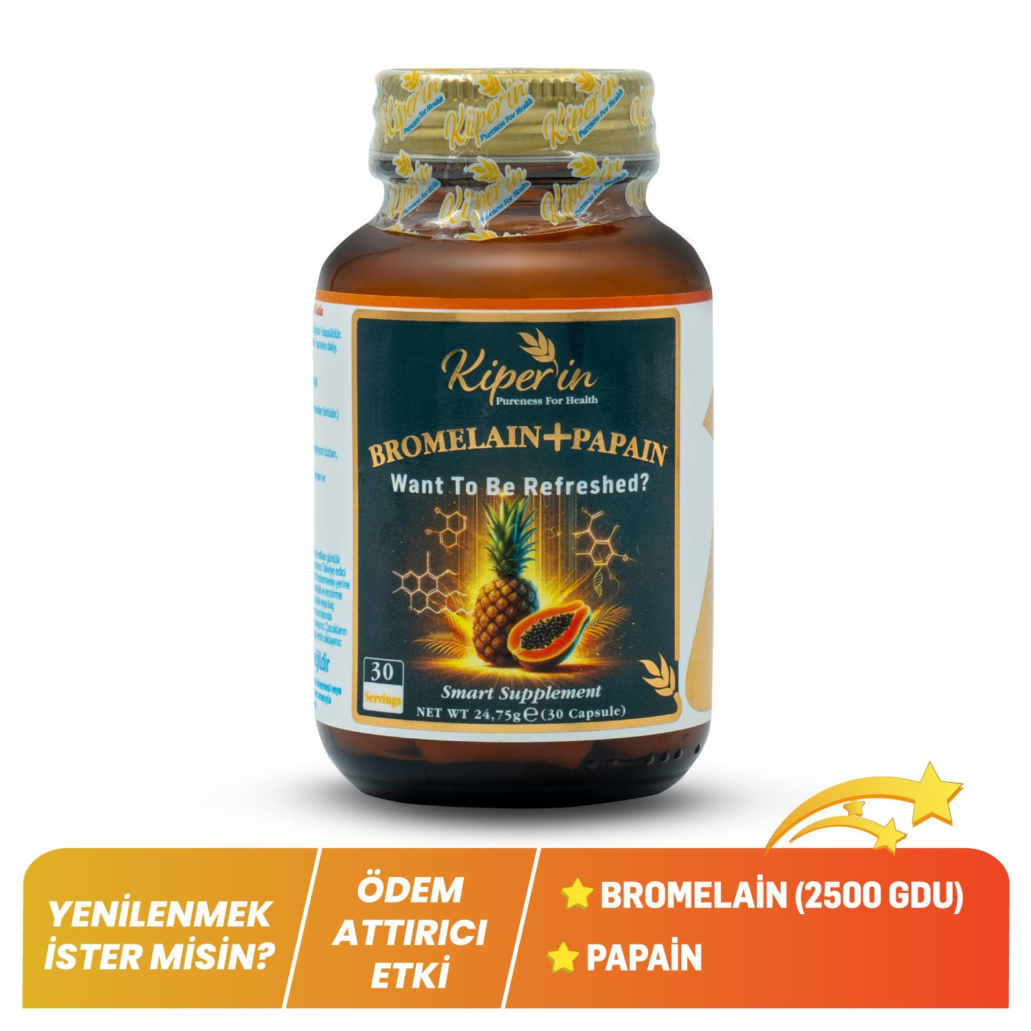 Kiperin Bromelain (2500 GDU) & Papain - Natural Proteolytic Enzyme (30 Capsules & 700mg) | Smart Food Supplement
Kiperin Bromelain (2500 GDU) & Papain - Natural Proteolytic Enzyme (30 Capsules & 700mg) | Smart Food Supplement