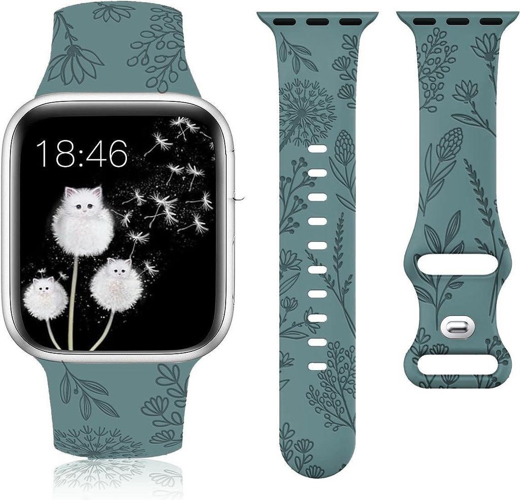 Ремешок с цветочной гравировкой для Apple Watch 41/40/38, силиконовый ремешок с цветочным узором одуванчика для IWatch 8/7/6/5/4/3/SE
Ремешок с цветочной гравировкой для Apple Watch 41/40/38, силиконовый ремешок с цветочным узором одуванчика для IWatch 8/7/6/5/4/3/SE