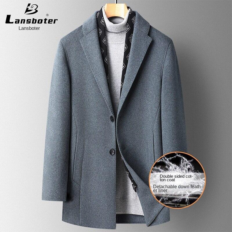 Lansboter осенне-зимний трендовый шарф со съемной подкладкой, двустороннее шерстяное пальто, мужское длинное шерстяное пальто 
Lansboter осенне-зимний трендовый шарф со съемной подкладкой, двустороннее шерстяное пальто, мужское длинное шерстяное пальто