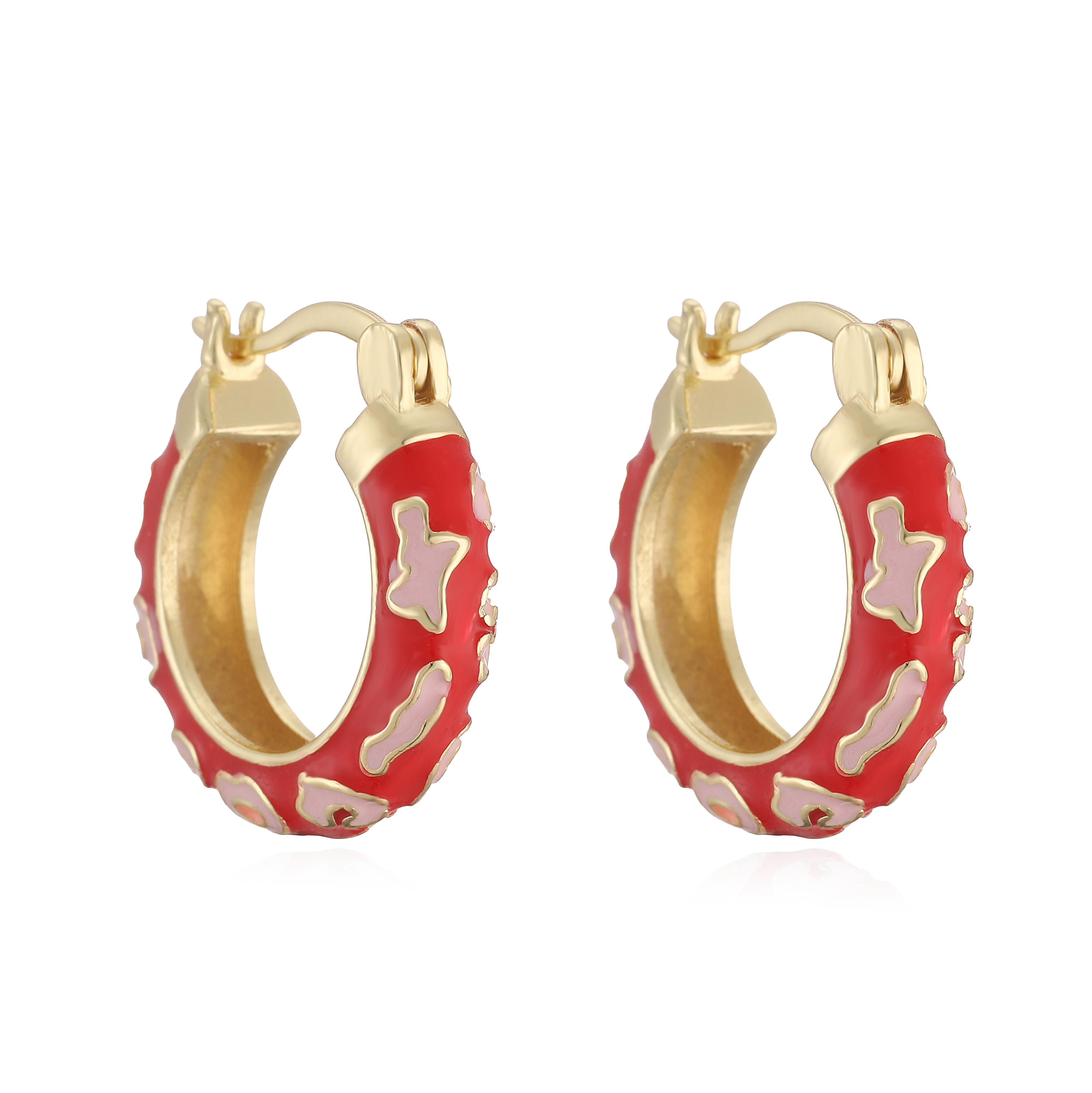 Enamel Dripping Glaze Copper Metal 18K Gold-Plated Cow Pattern Hoop Earrings Bohemian Holiday Style Jewellery 1 Pair Other красный
Enamel Dripping Glaze Copper Metal 18K Gold-Plated Cow Pattern Hoop Earrings Bohemian Holiday Style Jewellery 1 Pair Other красный