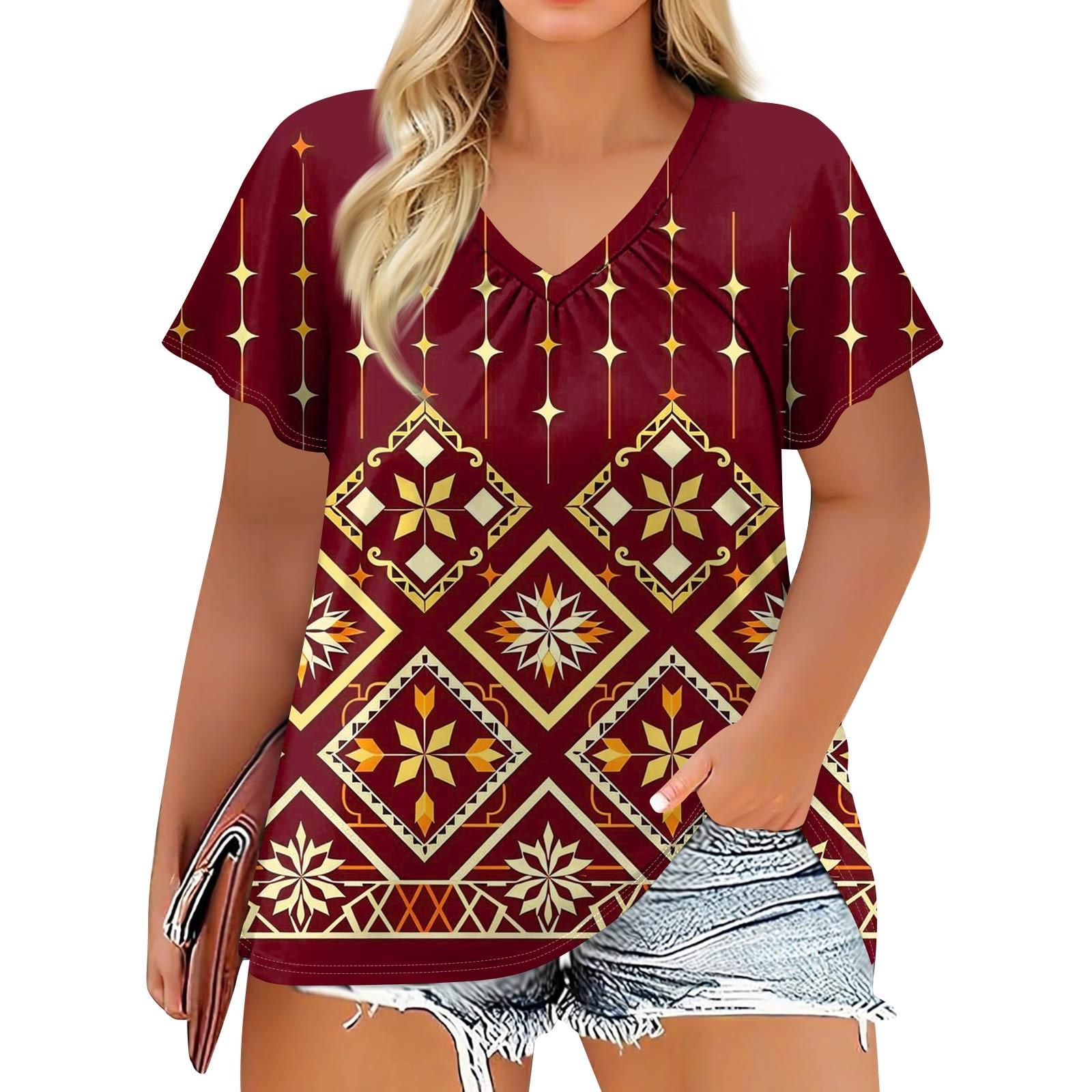 Women s Fashion Casual Printed V-Neck Short Sleeve Large Size T-Shirt Top XL винний
Women s Fashion Casual Printed V-Neck Short Sleeve Large Size T-Shirt Top XL винний