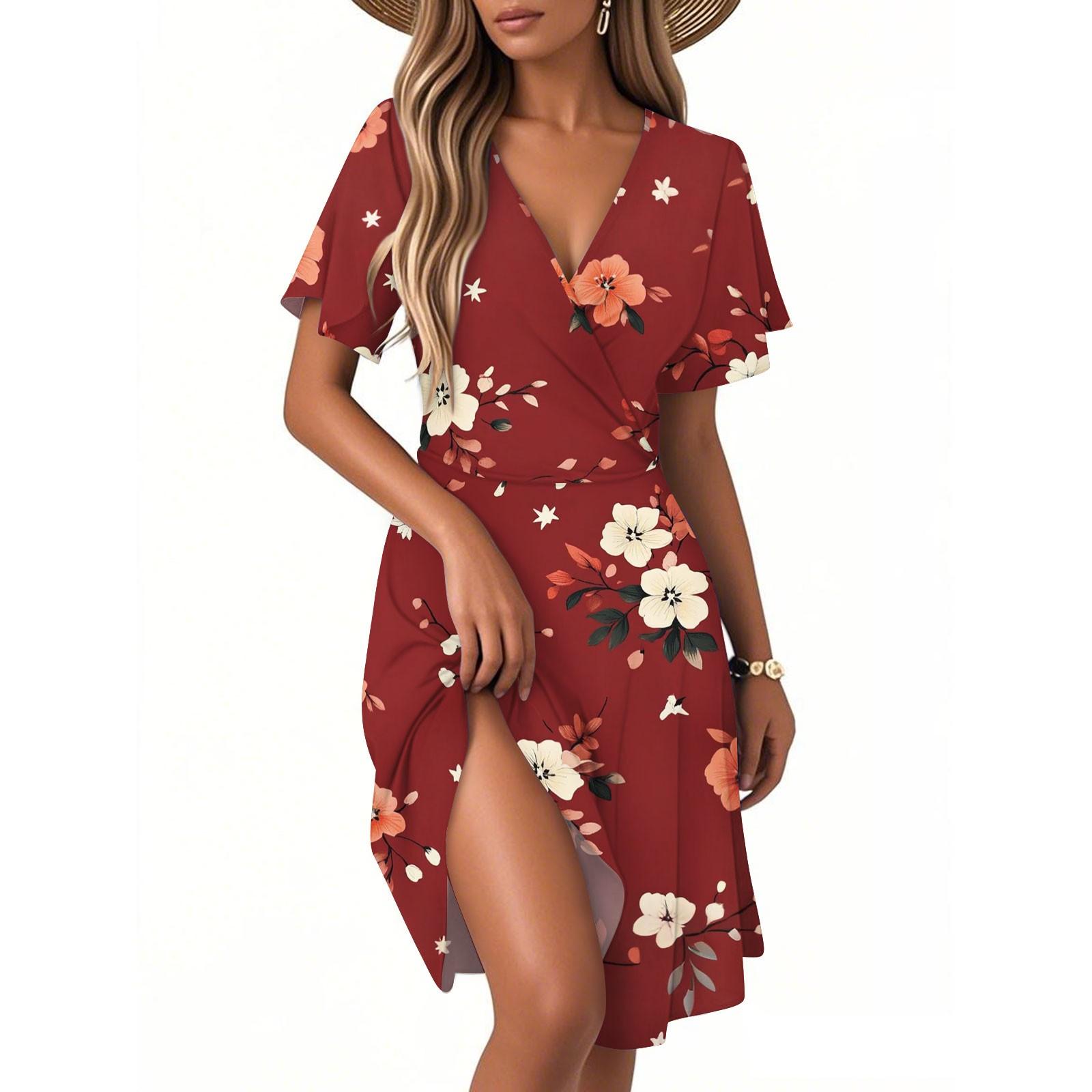 Women s Casual Fashion Dress Vintage Floral Floral Short Sleeve V-neck Dress S винний
Women s Casual Fashion Dress Vintage Floral Floral Short Sleeve V-neck Dress S винний