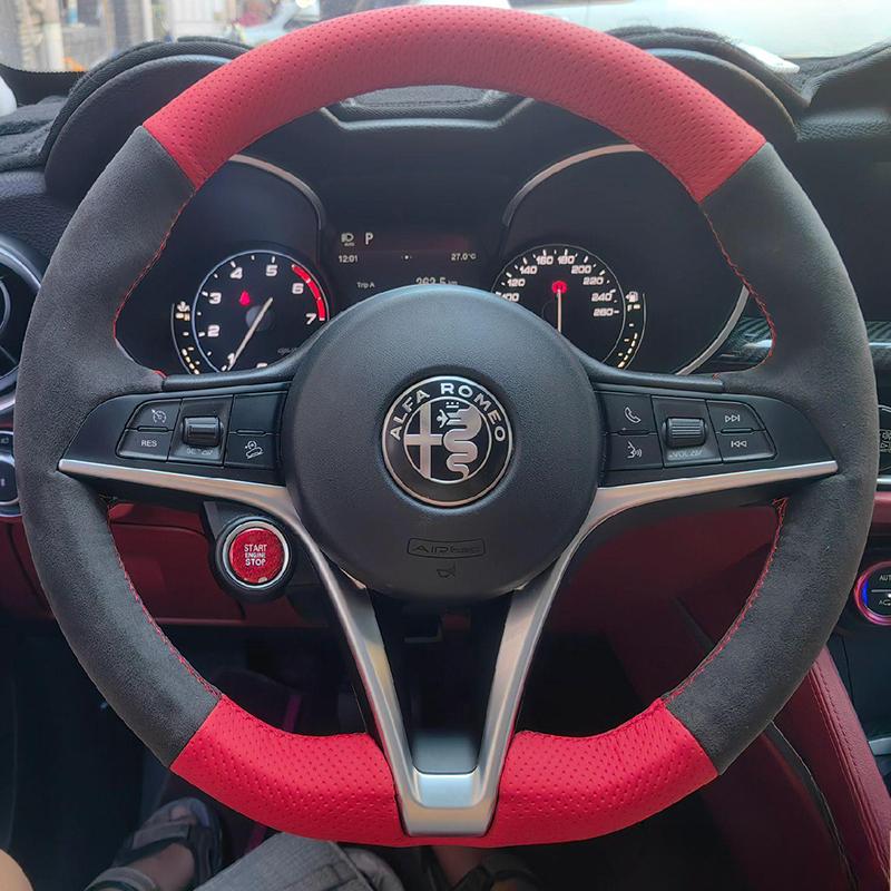 For Alfa Romeo Giulia Stelvio 2015-2018 hand-stitched non-slip red Genuine Leather carbon black Suede Car Steering Wheel Cover
For Alfa Romeo Giulia Stelvio 2015-2018 hand-stitched non-slip red Genuine Leather carbon black Suede Car Steering Wheel Cover