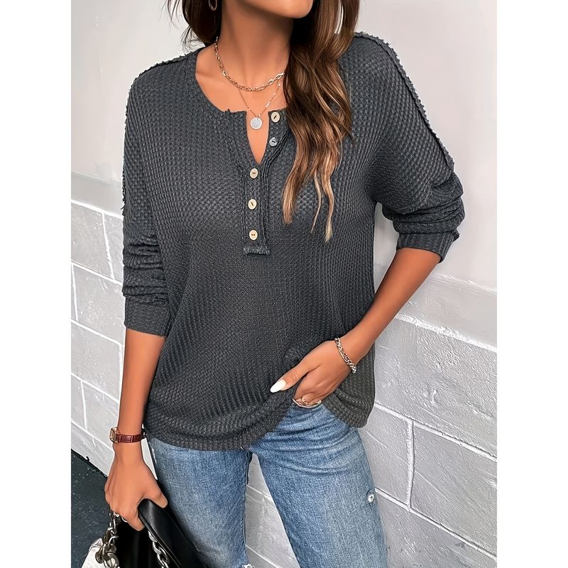 Style Autumn and Winter New Arrival Women s Clothing Pure Color round Neck Button Long Sleeves Knitwear Women s Casual All-Match Bottoming T-shirt Gray XS
Style Autumn and Winter New Arrival Women s Clothing Pure Color round Neck Button Long Sleeves Knitwear Women s Casual All-Match Bottoming T-shirt Gray XS