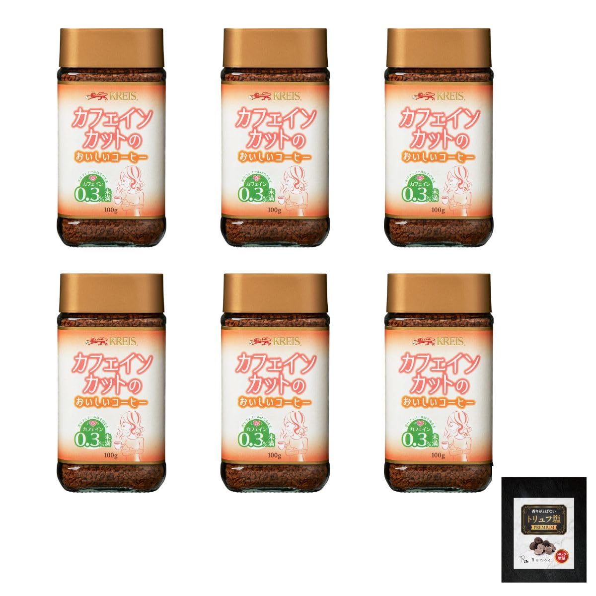 Kreis Декофеинированный кофе Delicious Декофеинированный кофе Растворимый кофе 100 г x 6 бутылок Runoe Трюфельная соль 1 пакетик Набор
Kreis Декофеинированный кофе Delicious Декофеинированный кофе Растворимый кофе 100 г x 6 бутылок Runoe Трюфельная соль 1 пакетик Набор