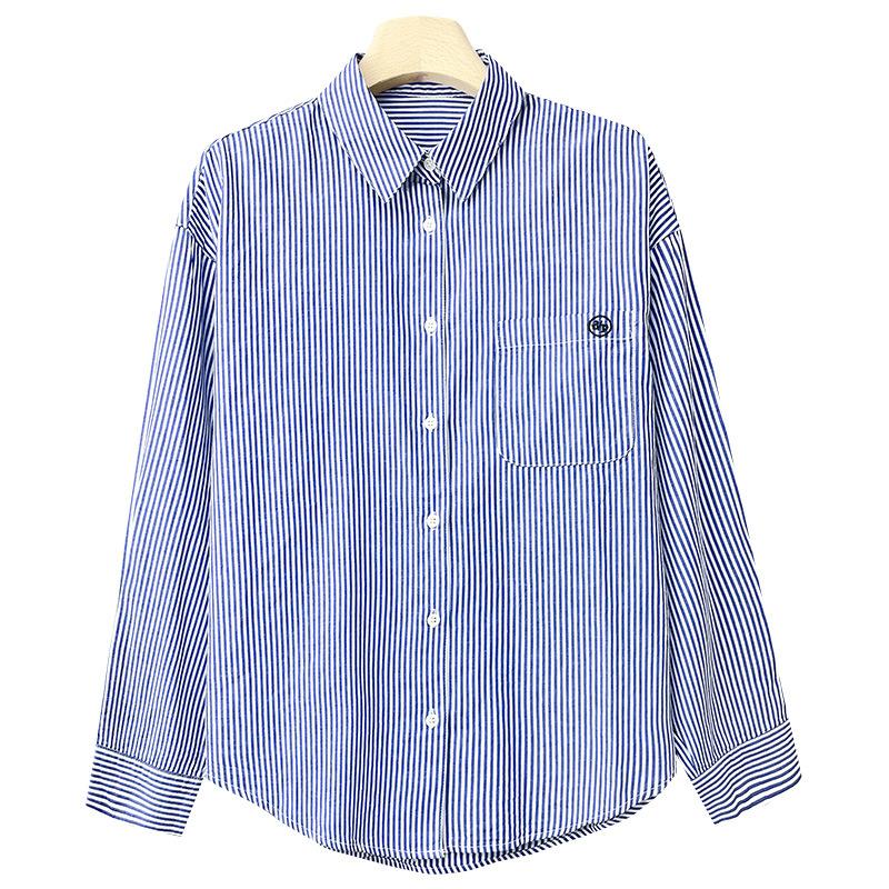 Blue Striped Shirt for Women Long-sleeved Spring and Autumn New Top Simple Commuter Cotton Shirt M
Blue Striped Shirt for Women Long-sleeved Spring and Autumn New Top Simple Commuter Cotton Shirt M
