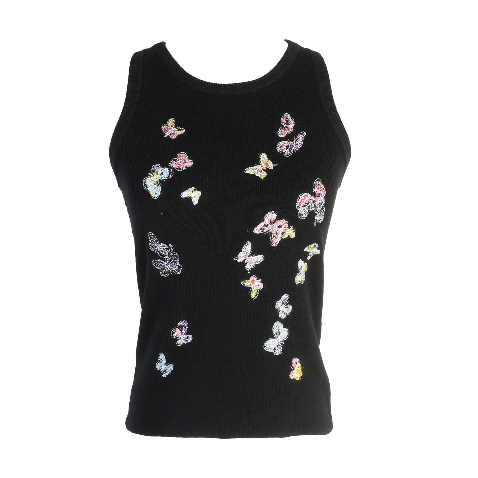 Colorful Butterfly Embroidered Round Neck Knit Sleeveless Top for Women - Spring/Summer Small
Colorful Butterfly Embroidered Round Neck Knit Sleeveless Top for Women - Spring/Summer Small