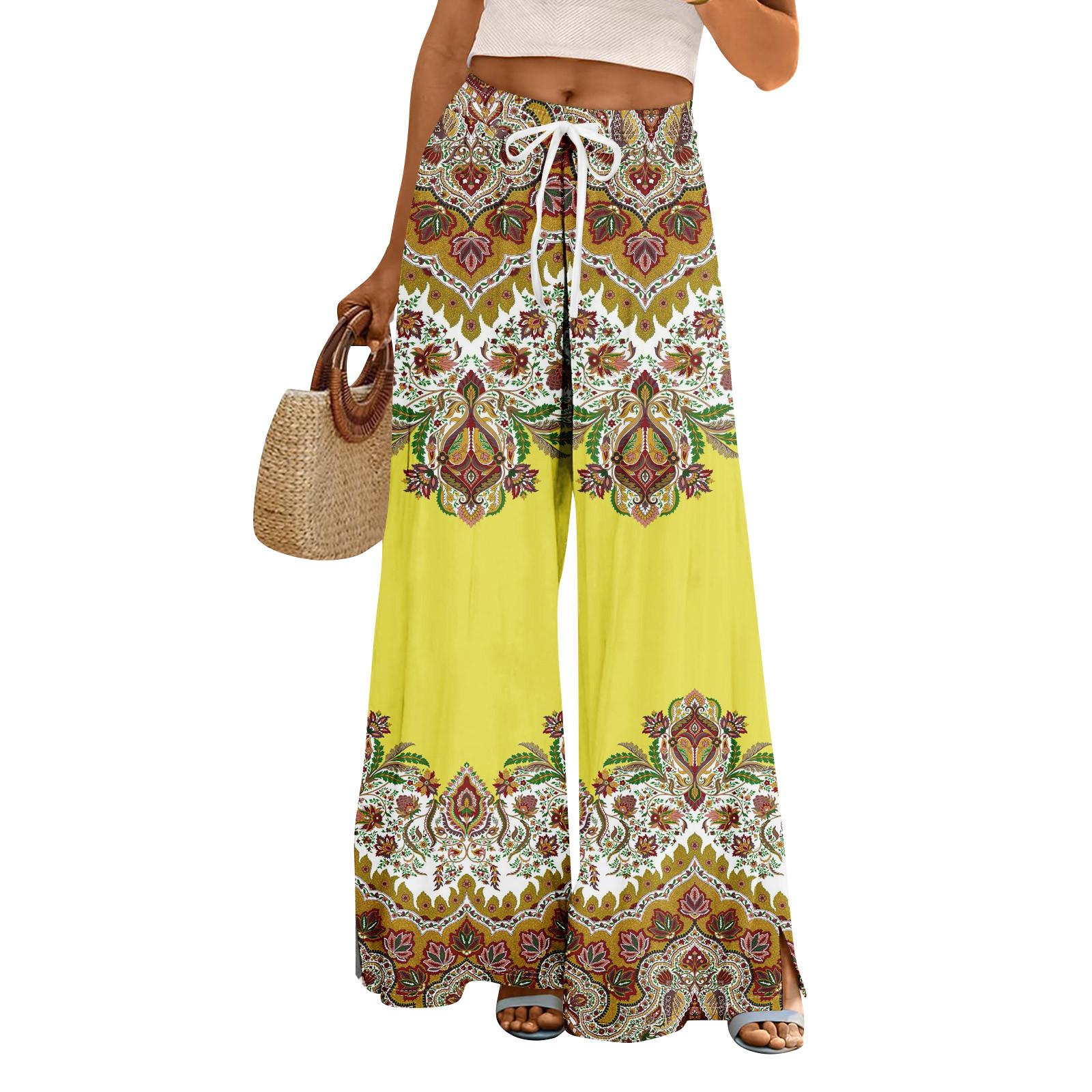 Женские летние брюки-палаццо в стиле бохо с высокой талией, широкие повседневные брюки с цветочным принтом и карманами XL жёлтый
Женские летние брюки-палаццо в стиле бохо с высокой талией, широкие повседневные брюки с цветочным принтом и карманами XL жёлтый