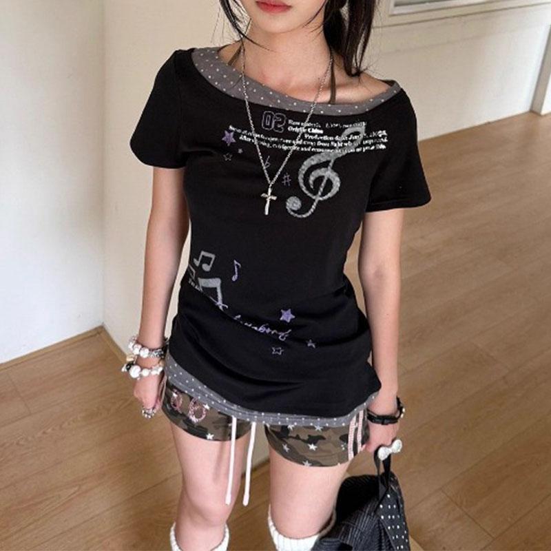 Summer Women s Y2K Music Note Star Print Layered Slim T Shirt Top S
Summer Women s Y2K Music Note Star Print Layered Slim T Shirt Top S