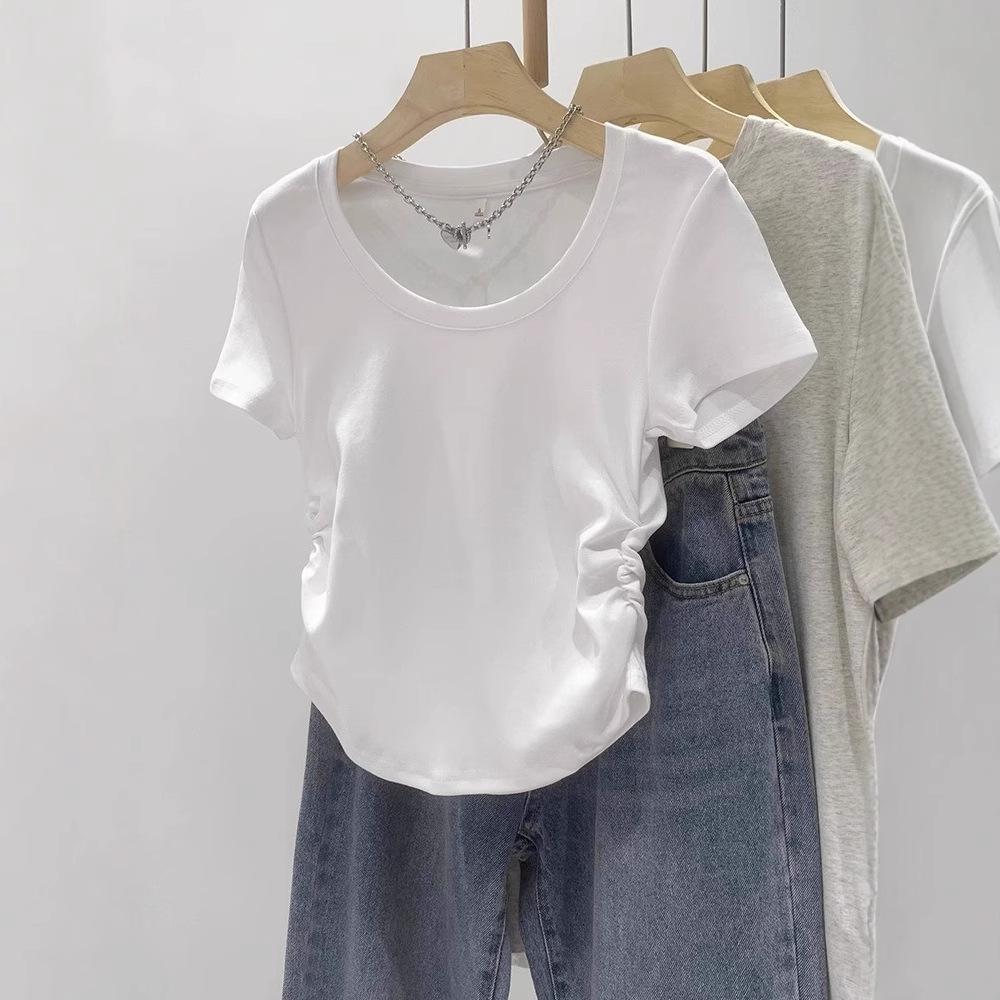 Waist-Cinching Slim Fit T-Shirt - Women s Summer U-Neck Short Sleeve with Ruched Design Medium
Waist-Cinching Slim Fit T-Shirt - Women s Summer U-Neck Short Sleeve with Ruched Design Medium