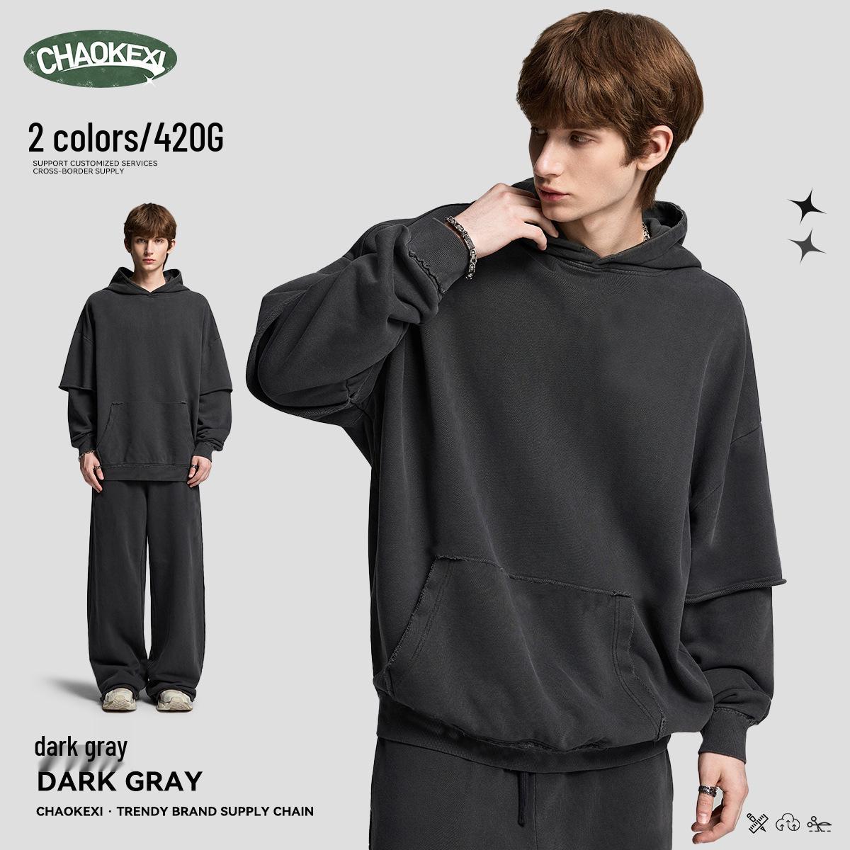 420g Men s Retro Distressed Double-Layer Hooded Sweatshirt for Autumn/Winter Extra Large темно-серого
420g Men s Retro Distressed Double-Layer Hooded Sweatshirt for Autumn/Winter Extra Large темно-серого