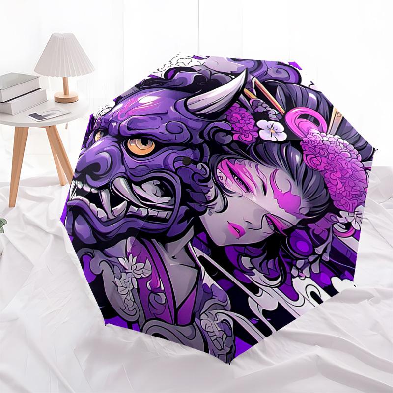 1pc Purple Demon Mask & Geisha Design Automatic Folding Umbrella 3 Foldable Design, 8 Bone Iron Frame, Outdoor, Festival Gift for Fans, Travelers, Dai
1pc Purple Demon Mask & Geisha Design Automatic Folding Umbrella 3 Foldable Design, 8 Bone Iron Frame, Outdoor, Festival Gift for Fans, Travelers, Dai
