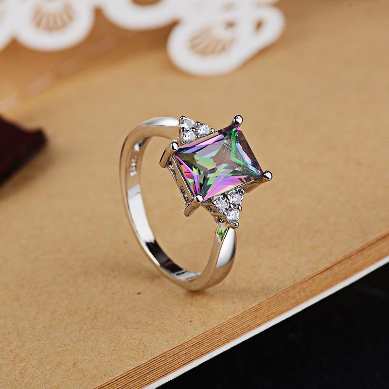 European & American Creative Rainbow Gemstone Ring - Colorful Stone Square Diamond Design Size 9
European & American Creative Rainbow Gemstone Ring - Colorful Stone Square Diamond Design Size 9