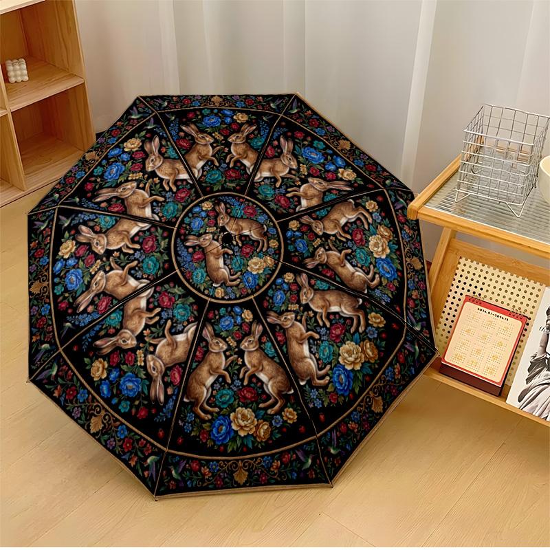 Rabbits and Moons in Floral Design Theme Automatic Umbrella Compact 8-Rib Design Sturdy Construction Durable Umbrella Stylish Accessory
Rabbits and Moons in Floral Design Theme Automatic Umbrella Compact 8-Rib Design Sturdy Construction Durable Umbrella Stylish Accessory