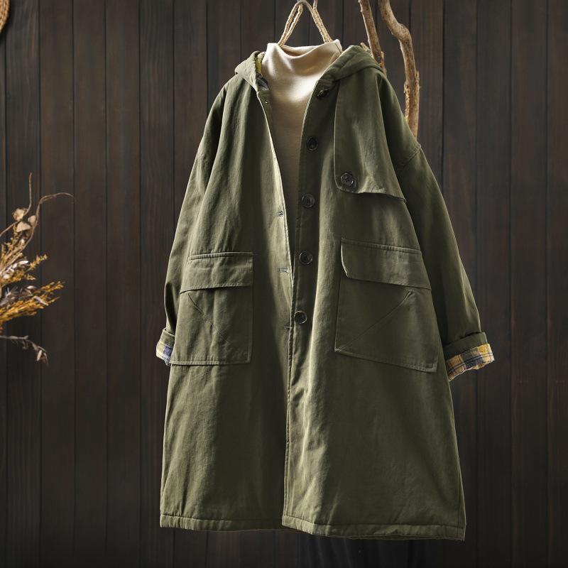 Johnature Women Vintage Hooded Button Winter Coats Solid Color Patchwork Pockets Warm Long Coats One Size зелений
Johnature Women Vintage Hooded Button Winter Coats Solid Color Patchwork Pockets Warm Long Coats One Size зелений