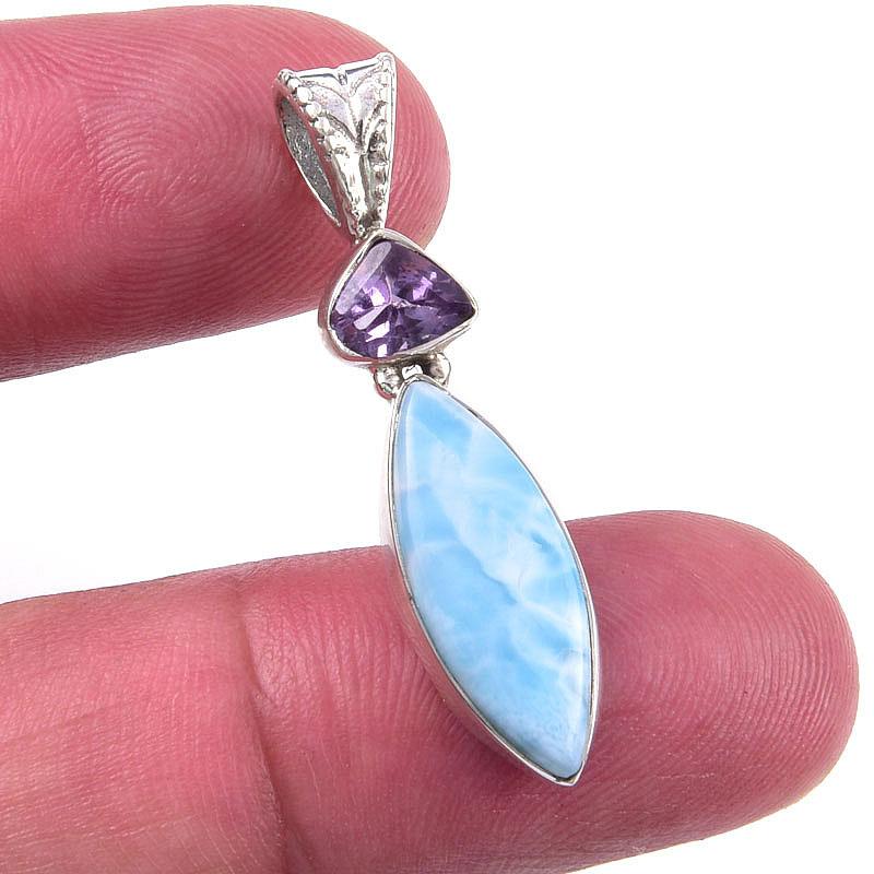 Natural Republic Larimar, Amethyst 925 Solid Sterling Silver Pendant 1.25 v6H19
Natural Republic Larimar, Amethyst 925 Solid Sterling Silver Pendant 1.25 v6H19