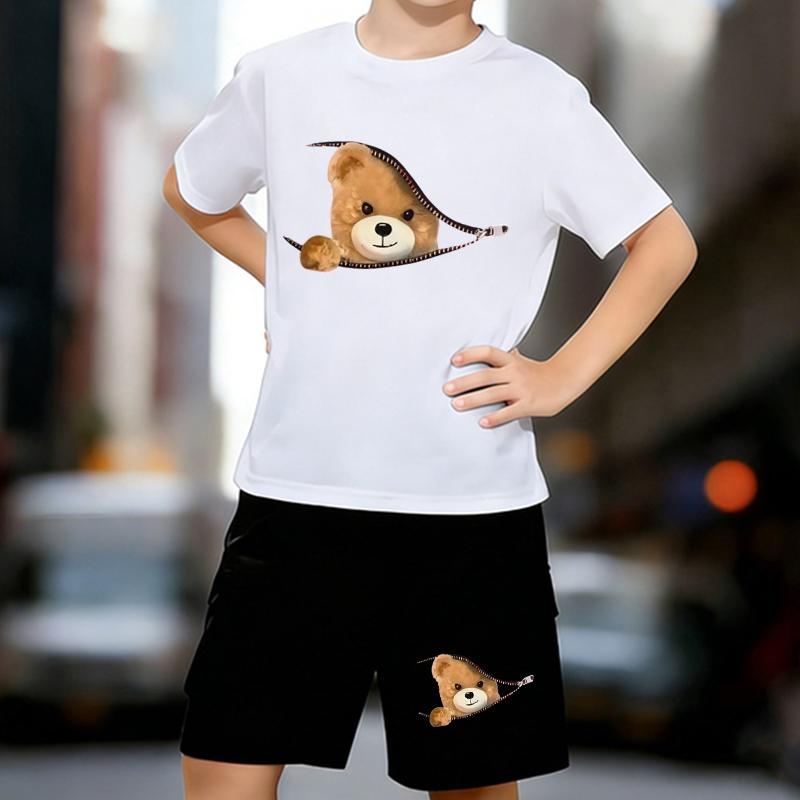 Boys 2 Piece Zipper Bear Printed Outfit, Short Sleeve T-Shirt and Shorts Set for Kids Age 5-14, Black and White Sporty Casual Summer Clothes 13-14 Years
Boys 2 Piece Zipper Bear Printed Outfit, Short Sleeve T-Shirt and Shorts Set for Kids Age 5-14, Black and White Sporty Casual Summer Clothes 13-14 Years