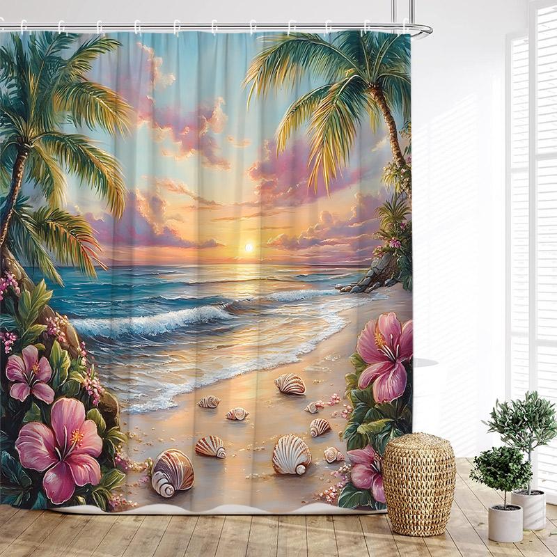 Tropical Beach Palm Tree Shower Curtains Watercolour Floral Sunset Island Ocean Scenery Fabric Bathroom Curtain Decor With Hooks W60H190(CM)-1 Pcs
Tropical Beach Palm Tree Shower Curtains Watercolour Floral Sunset Island Ocean Scenery Fabric Bathroom Curtain Decor With Hooks W60H190(CM)-1 Pcs