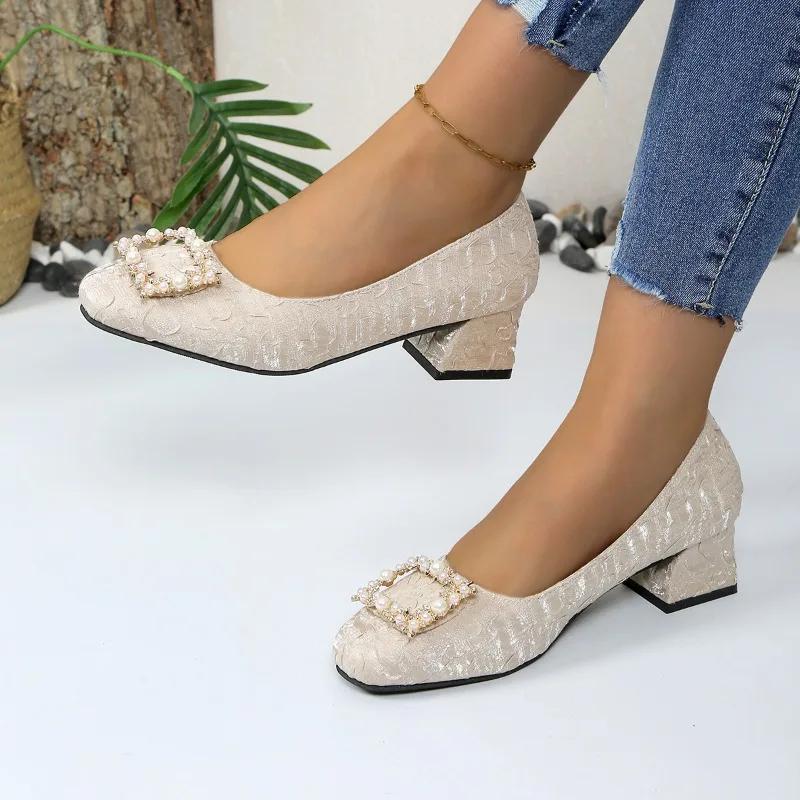 Ladies Shoes Brand Slip on Women s High Heels Plus Size Dress Pumps Women Pearl Square Button Shallow Low Heel Shoes Women 35
Ladies Shoes Brand Slip on Women s High Heels Plus Size Dress Pumps Women Pearl Square Button Shallow Low Heel Shoes Women 35