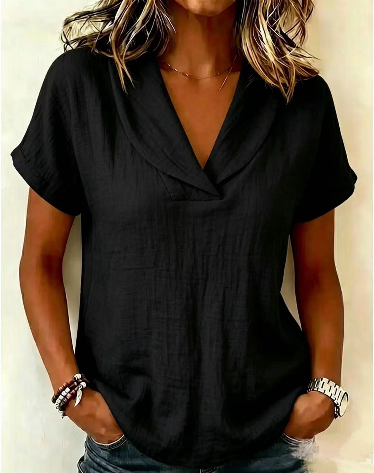 Women s Casual Short Sleeve Top Lightweight Loose Fit Blouse with Butterfly Collar Summer Shirt for Everyday Wear M чёрный
Women s Casual Short Sleeve Top Lightweight Loose Fit Blouse with Butterfly Collar Summer Shirt for Everyday Wear M чёрный