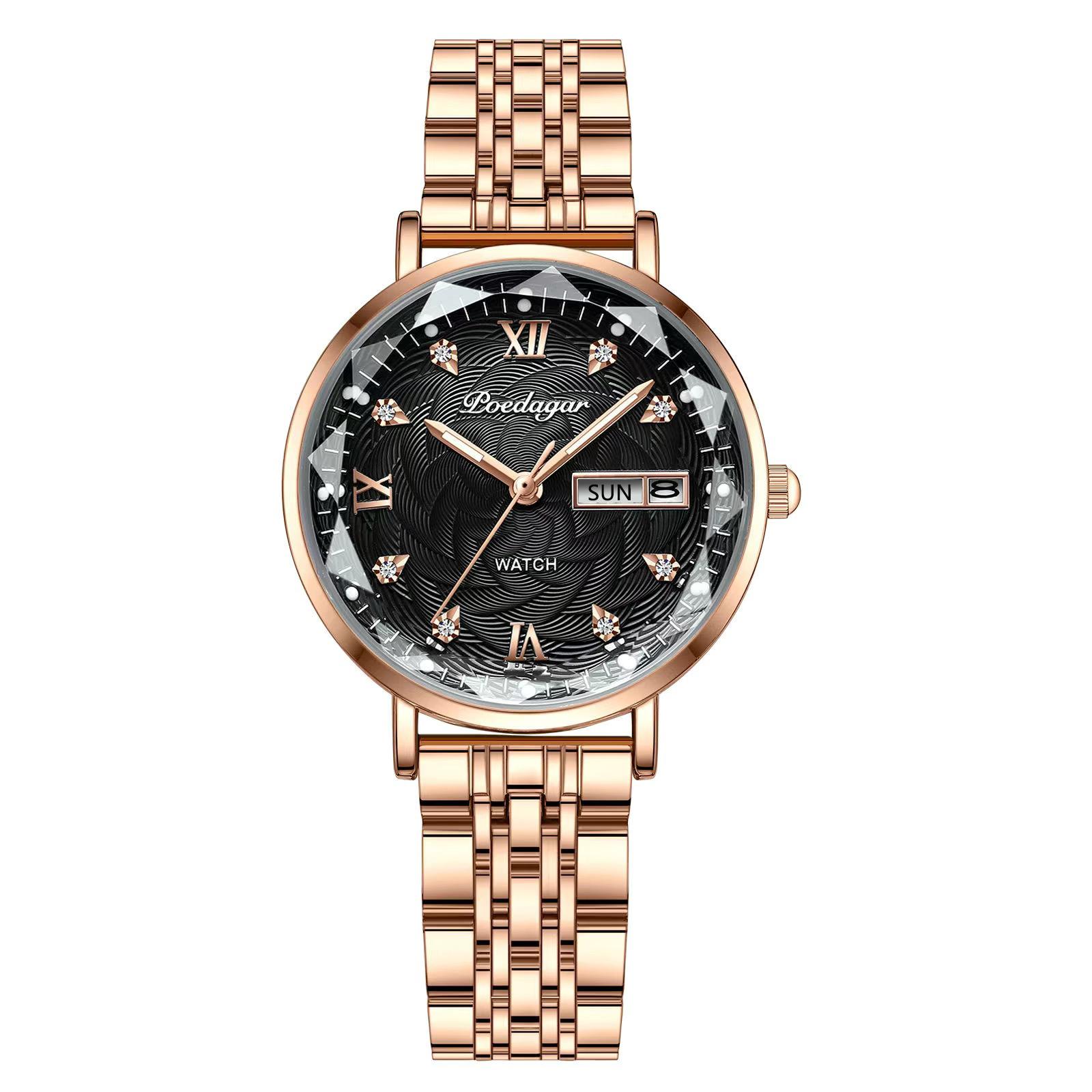 POEDAGAR Luxury Woman Wristwatch Stainless Steel Waterproof Luminous Date Week Ladies Watches Fashion Elegant Quartz Watch рожевий колір золота/чорний
POEDAGAR Luxury Woman Wristwatch Stainless Steel Waterproof Luminous Date Week Ladies Watches Fashion Elegant Quartz Watch рожевий колір золота/чорний
