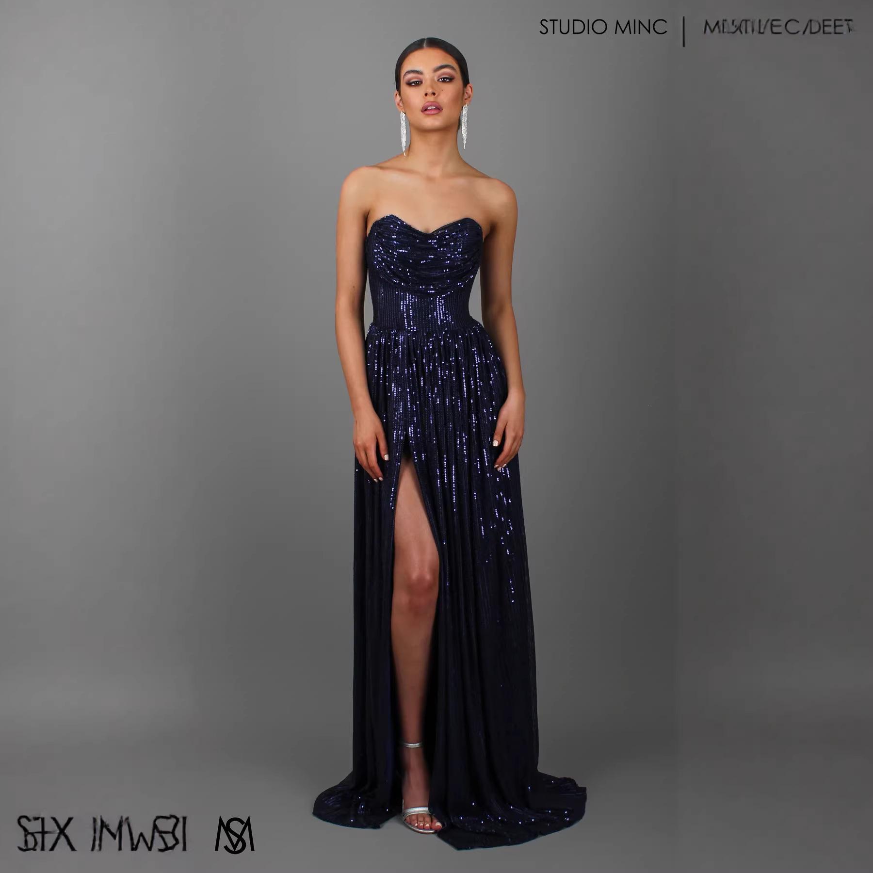 2026 Europe & America Strapless Sequin Evening Gown with Slit and Flowing Skirt M синий
2026 Europe & America Strapless Sequin Evening Gown with Slit and Flowing Skirt M синий