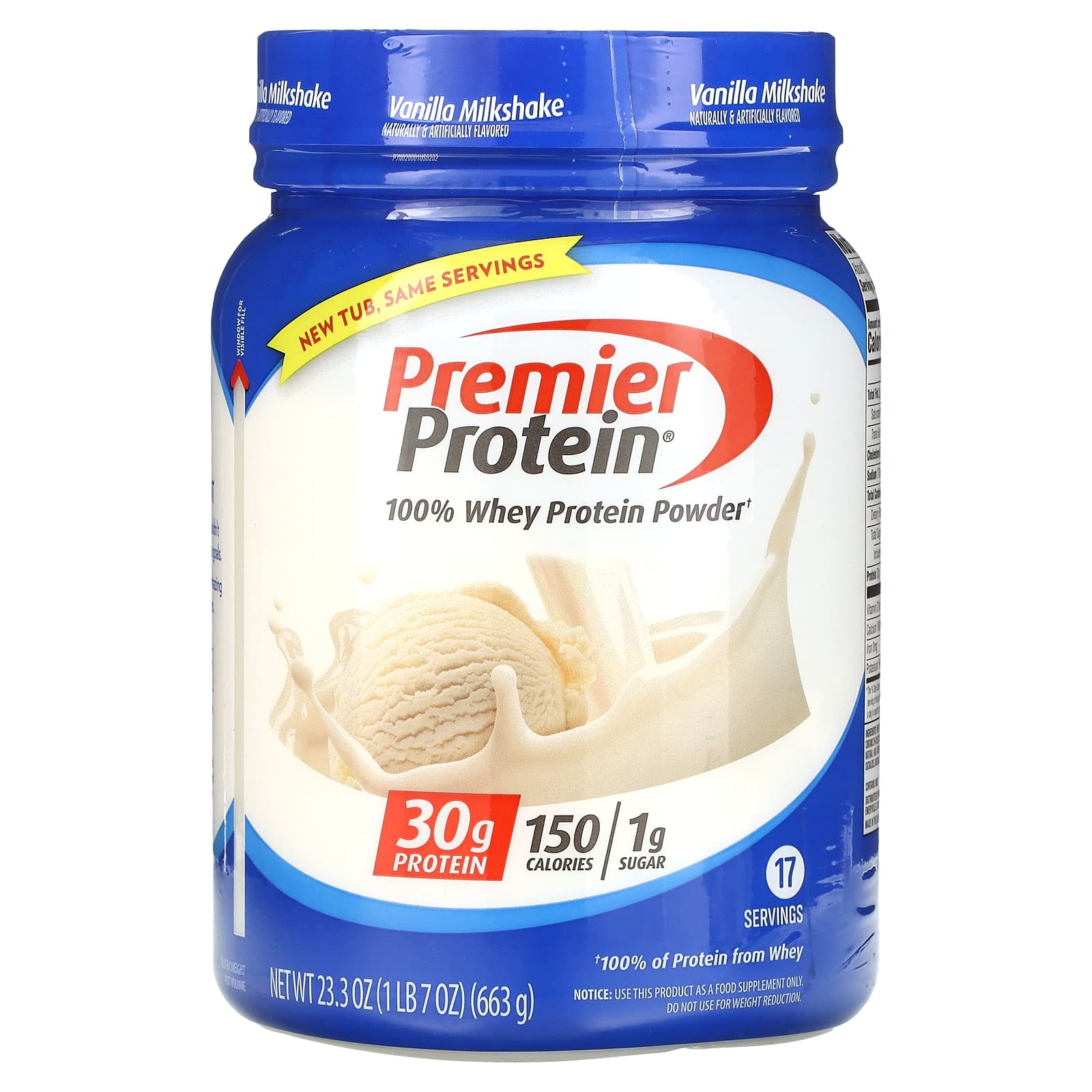 Premier Protein, 100% Whey Protein Powder, Vanilla Milkshake Flavor, 1 lb/7 oz (663 g)
Premier Protein, 100% Whey Protein Powder, Vanilla Milkshake Flavor, 1 lb/7 oz (663 g)