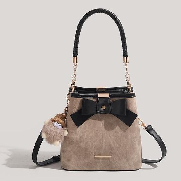 Сумка-ведро женская новая женская сумка для поездок на работу универсальная с милым бантом сумочка в женственном стиле сумка-мессенджер верблюд