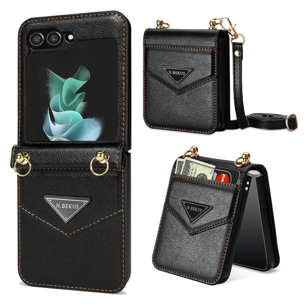 N.BEKUS Card Holder Phone Cover for Samsung Galaxy Z Flip5 5G,PU Leather Coated PC Protective Case with Lanyard Black
N.BEKUS Card Holder Phone Cover for Samsung Galaxy Z Flip5 5G,PU Leather Coated PC Protective Case with Lanyard Black