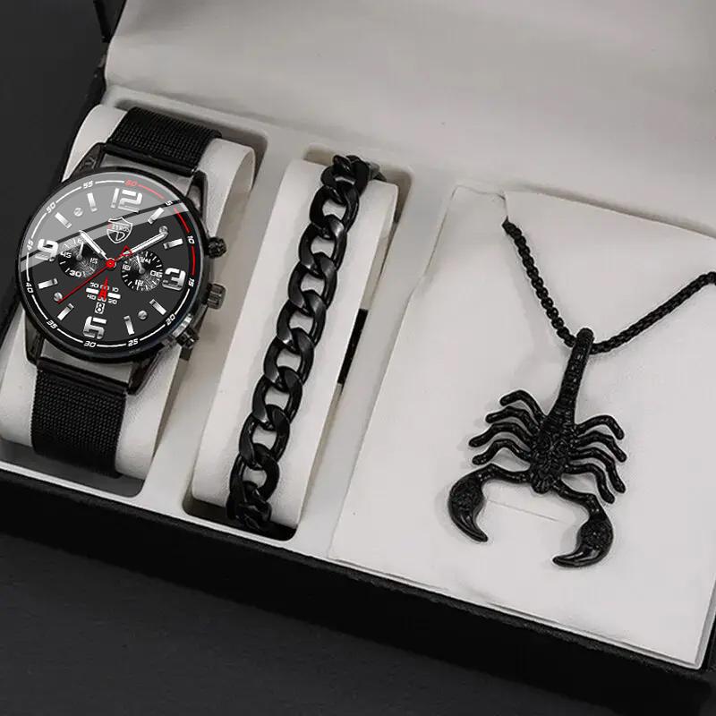 3 шт./компл., 1 шт. Мужские модные повседневные кварцевые часы из нержавеющей стали с круглым указателем и 1 шт. браслет и 1 шт. ожерелье, лучшие подарки для него
3 шт./компл., 1 шт. Мужские модные повседневные кварцевые часы из нержавеющей стали с круглым указателем и 1 шт. браслет и 1 шт. ожерелье, лучшие подарки для него