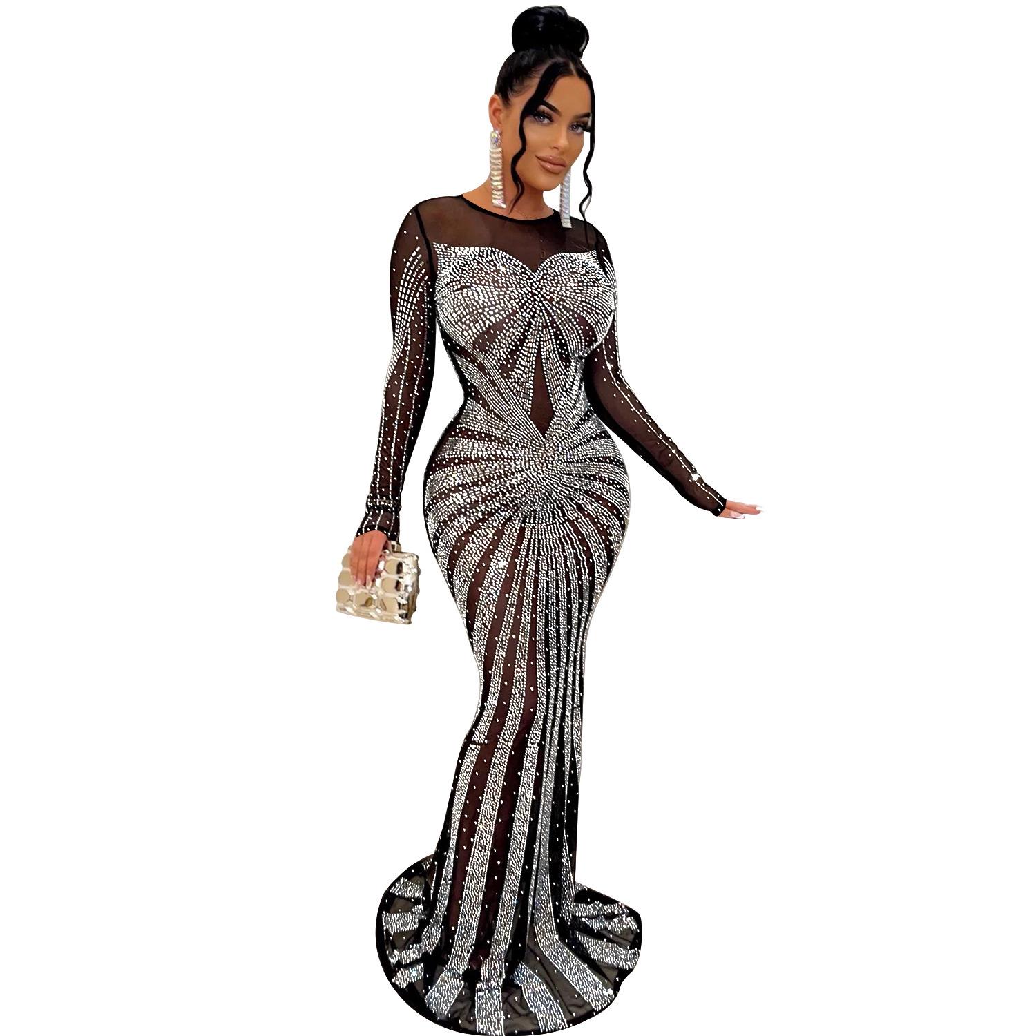 European & American Fashion Women s Solid Color Mesh See-Through Long Sleeve Dress with Hot Drilling Details XXL чорний
European & American Fashion Women s Solid Color Mesh See-Through Long Sleeve Dress with Hot Drilling Details XXL чорний