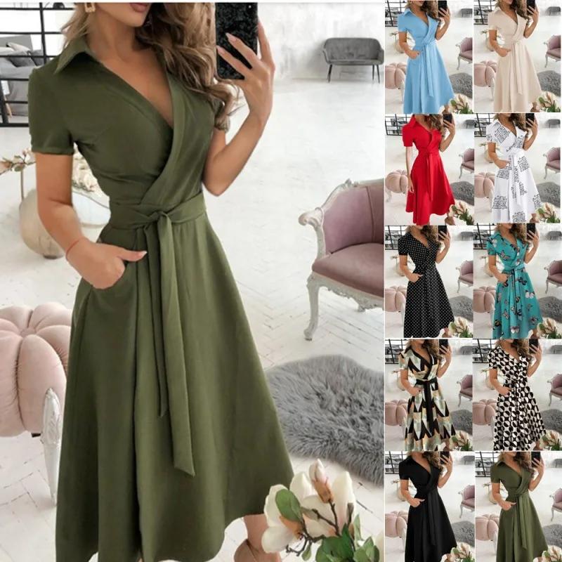 Spring Autumn Dress Women Fashion Solid Slim Pocket Lace Up Dress Women Casual Printed Short Sleeve V-neck High Waist Dress S
Spring Autumn Dress Women Fashion Solid Slim Pocket Lace Up Dress Women Casual Printed Short Sleeve V-neck High Waist Dress S