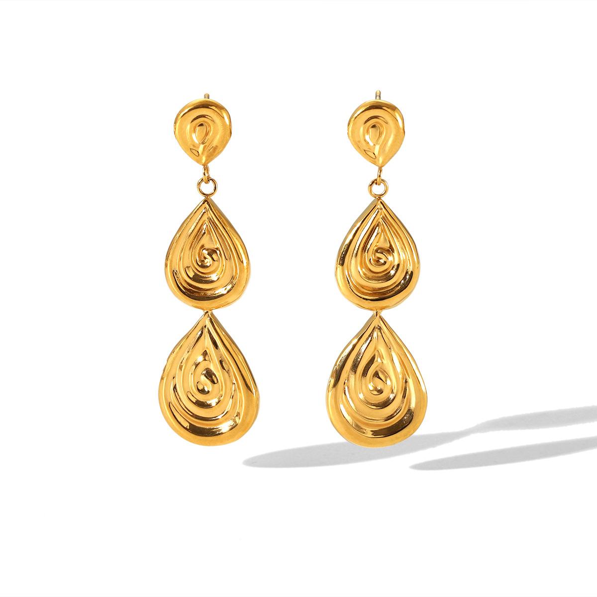 New 18K Gold Teardrop Earrings Threaded Relief Pendant Stainless Steel Studs Stylish Ins Style Jewelry
New 18K Gold Teardrop Earrings Threaded Relief Pendant Stainless Steel Studs Stylish Ins Style Jewelry