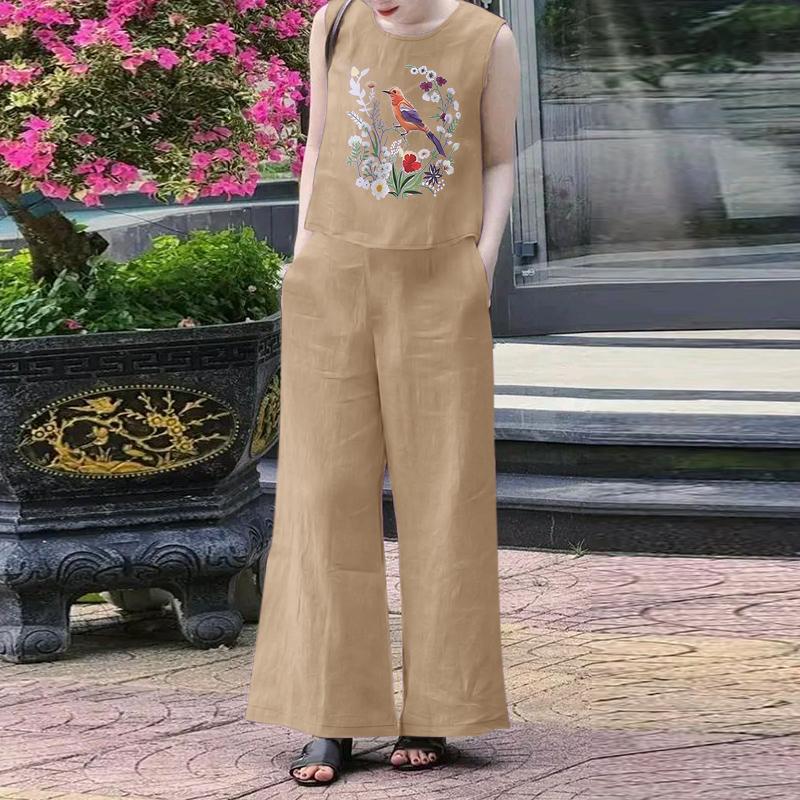 ZANZEA Женские топы и брюки с принтом, повседневные комплекты из двух частей 5XL хаки
ZANZEA Женские топы и брюки с принтом, повседневные комплекты из двух частей 5XL хаки