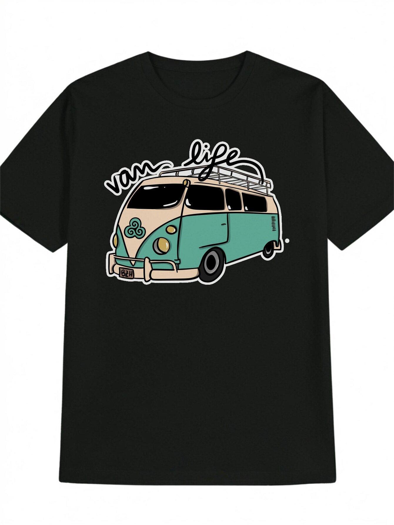 Vintage-Inspired Van Life Graphic T-shirt - Casual Black Polyester Tee with Surfboards & Adventure Print S
Vintage-Inspired Van Life Graphic T-shirt - Casual Black Polyester Tee with Surfboards & Adventure Print S