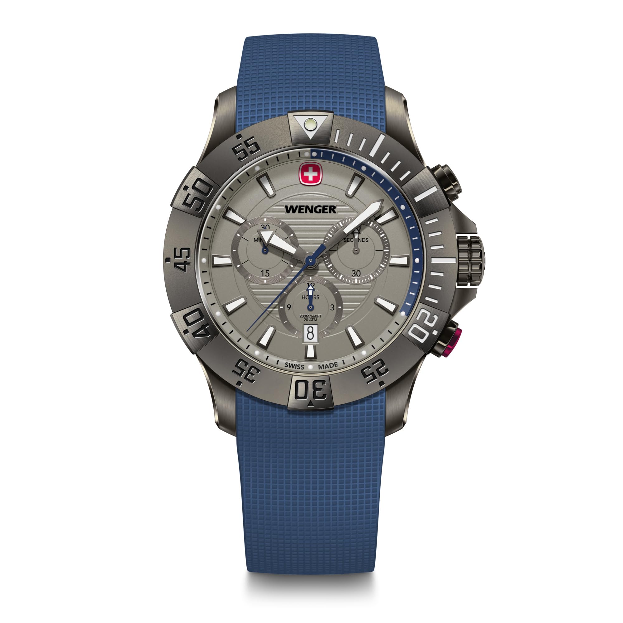 WENGER SEAFORCE CHRONO Watch Quartz Analog Stainless Steel Case Black Ice Dial Blue Silicone Strap 200m Water Resistant 3 Year Warranty Gift Gray
WENGER SEAFORCE CHRONO Watch Quartz Analog Stainless Steel Case Black Ice Dial Blue Silicone Strap 200m Water Resistant 3 Year Warranty Gift Gray