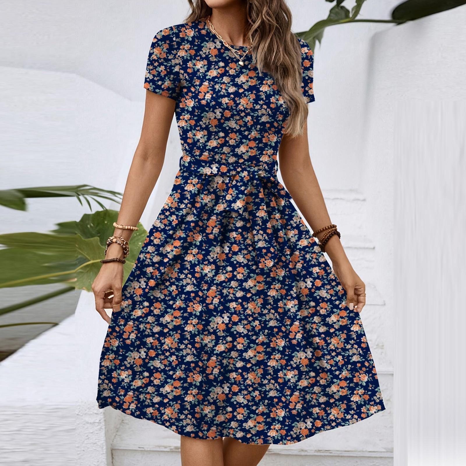 Женское весенне-летнее повседневное платье миди с круглым вырезом, коротким рукавом, талией и цветочным принтом XXL
Женское весенне-летнее повседневное платье миди с круглым вырезом, коротким рукавом, талией и цветочным принтом XXL