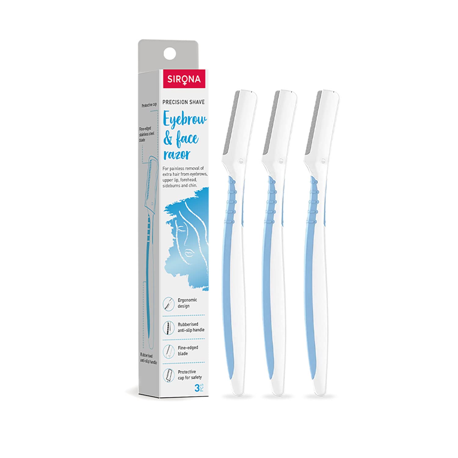 Sirona Reusable Face Razor for Women - 3 Razors (Blue)| Painless Facial Hair Removal | Eyebrow Shaper, Upper Lip, Forehead, Peach Fuzz, Chin, Sid
Sirona Reusable Face Razor for Women - 3 Razors (Blue)| Painless Facial Hair Removal | Eyebrow Shaper, Upper Lip, Forehead, Peach Fuzz, Chin, Sid