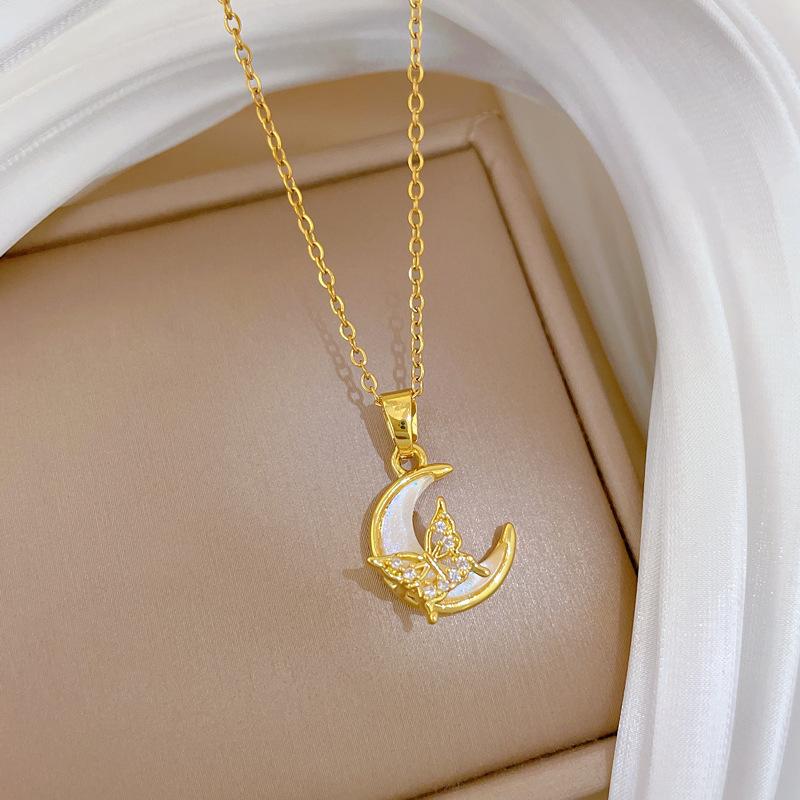 Sweet Resin Moon Zircon Butterfly Pendant Necklace for Women Girls Gold Color Stainless Steel Chain Jewelry Accessories Gifts
Sweet Resin Moon Zircon Butterfly Pendant Necklace for Women Girls Gold Color Stainless Steel Chain Jewelry Accessories Gifts
