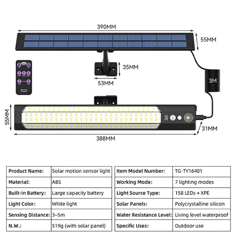 Ultra Bright Split Solar Wall Light with Dual Light Panels 3M Cable Remote Control PIR Motion Sensor Flexible Installation 158LED
Ultra Bright Split Solar Wall Light with Dual Light Panels 3M Cable Remote Control PIR Motion Sensor Flexible Installation 158LED