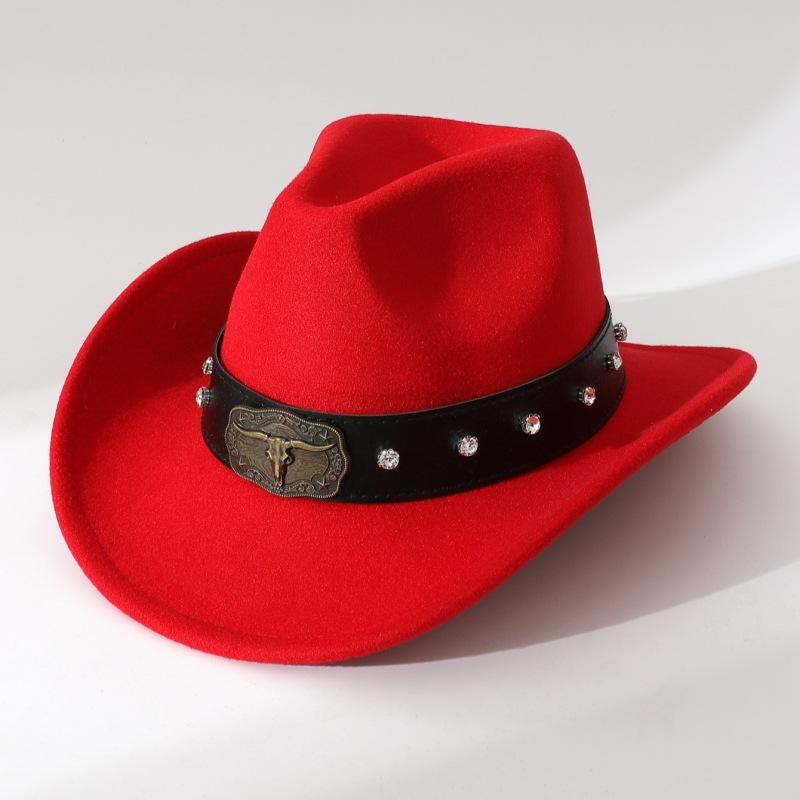 Western cowboy hat decorated with metal bull-head rivets Men s and women s autumn and winter woolen hats Popular hats in Europe and America красный
Western cowboy hat decorated with metal bull-head rivets Men s and women s autumn and winter woolen hats Popular hats in Europe and America красный